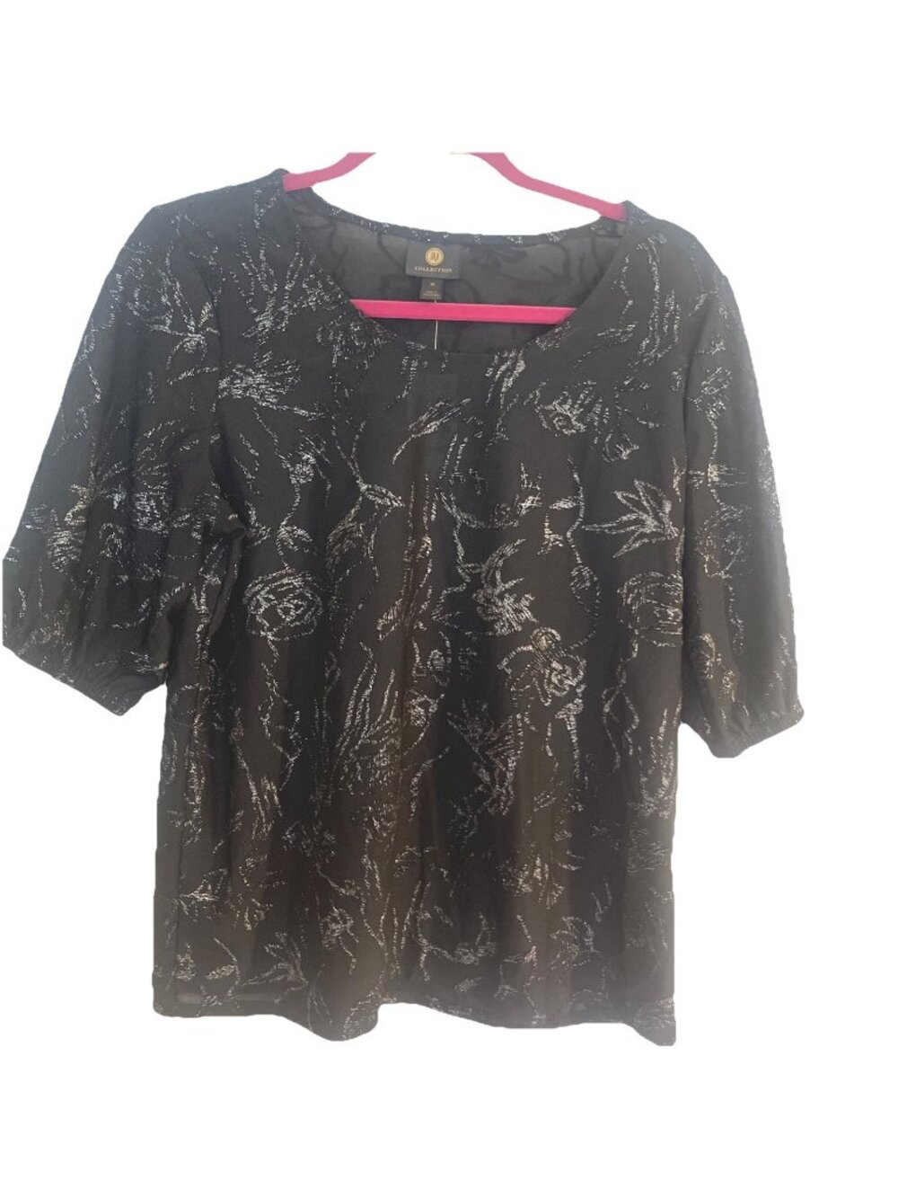 NEW NWT JM Collection Medium Sparkly Silver Black Formal Blouse Shirt Top Dinner